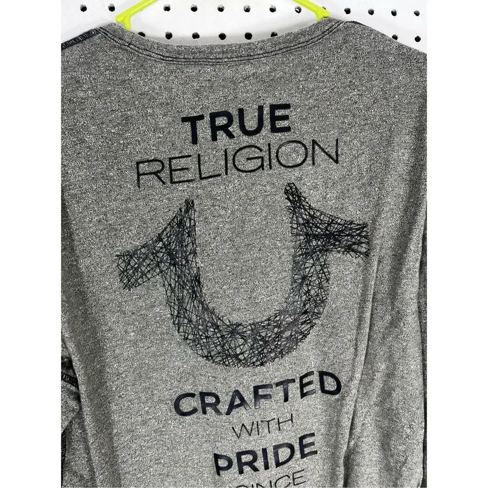 True Religion Men's Long Sleeve Shirt in Heather Gray with Black Logo